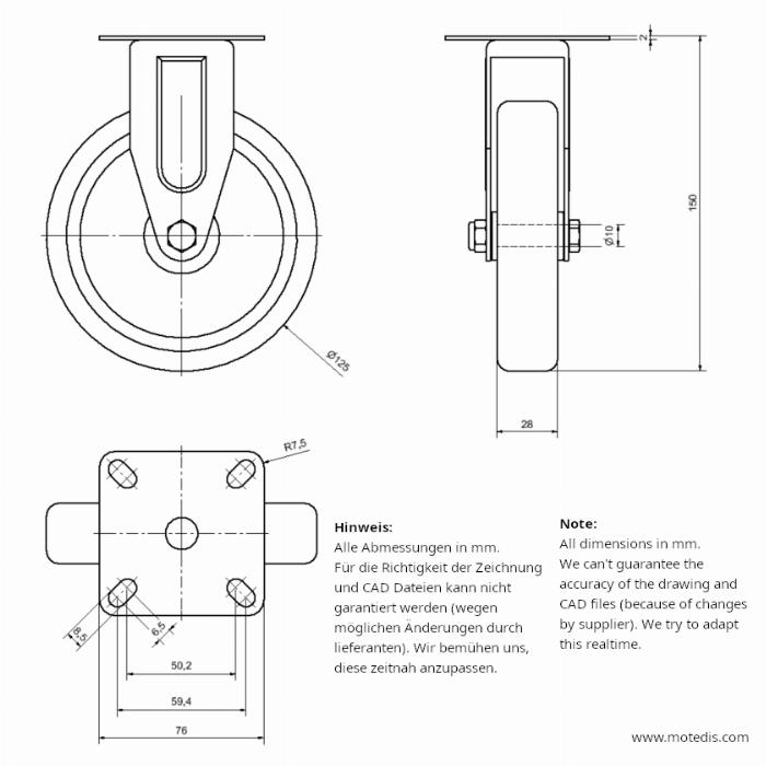 Roue fixée 125 sans frein - NEUF