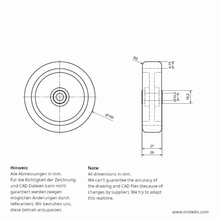 Roue de transport PP Ø100 trou 10mm