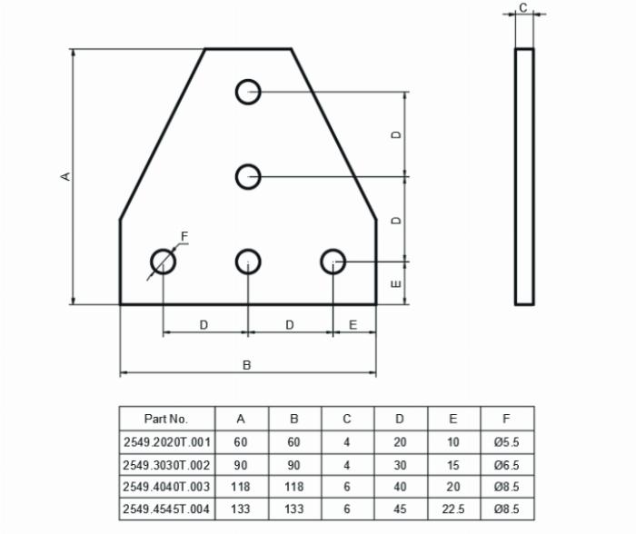 Plaque de connexion -T- Alu elox 4040