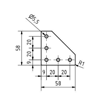 Plaque de connexion en L 58x58x3, Découpe au laser ACIER