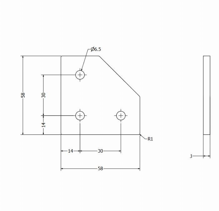 Plaque de connexion lasuré 58x58x3 -L- 3 trous 30s ACIER