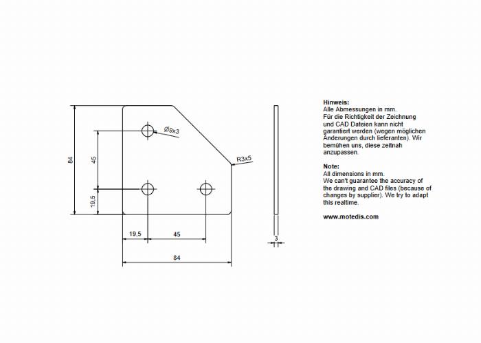 Plaque de connexion en L  84x84x3 - Découpée au laser ACIER