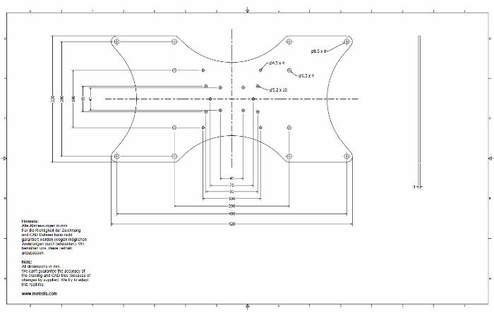 Plaque d‘extension adaptateur VESA pour TV LCD 400 / 200 / 100 mm t=3mm ACIER