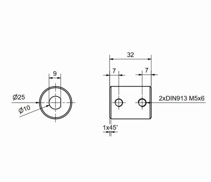 Bague d‘étanchéité en aluminium pour arbres fraisés à plat ⌀10 mm, D25L32