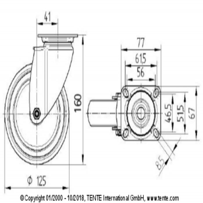 Roue 125 bride articulée sans frein