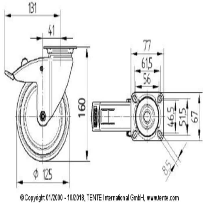 Roue 125 bride articulée avec frein