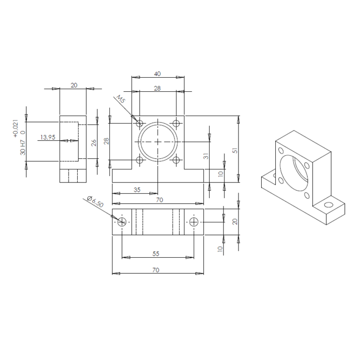 palier fixe FLB20-3200 incl. support moteur NEMA23