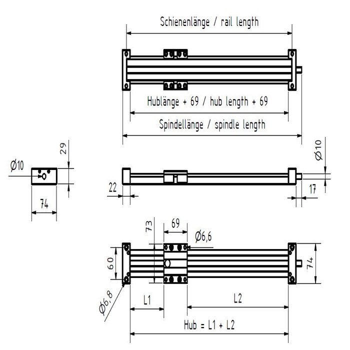 Kit Système d‘entraînement Drylin SLW-1040 Broche filetée trapézoïdale 10x2, Moyeu 600mm