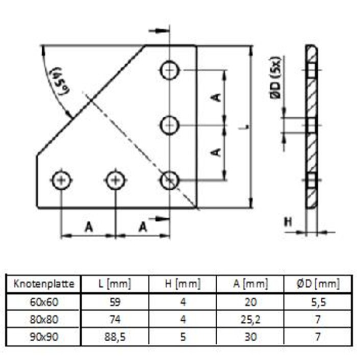 Plaque de connexion en L- Alu elox 90/90