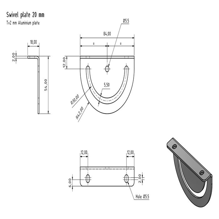 Plaque de connexion Laser Acier - Angle de pivotement 84x2 - 20er