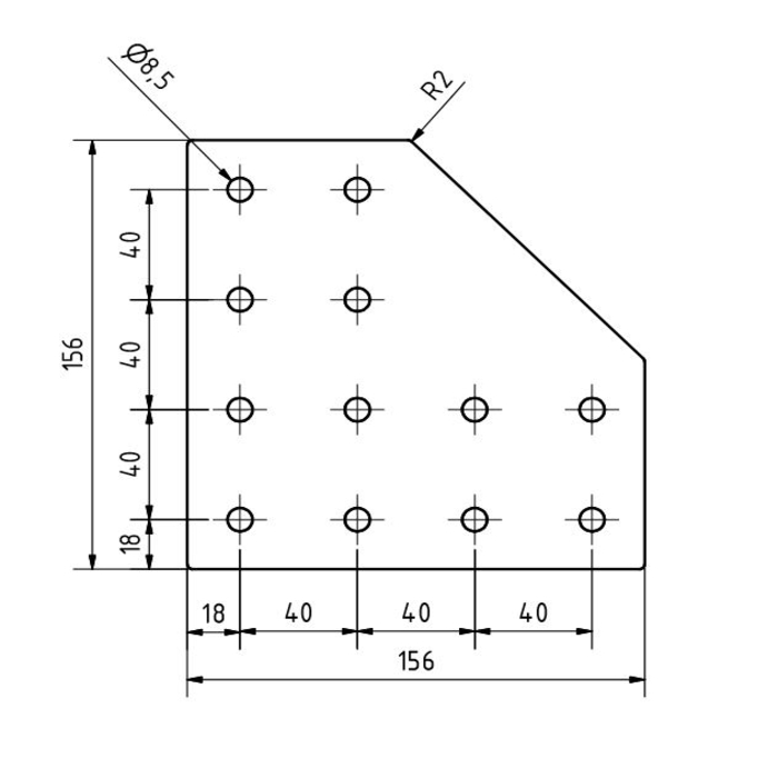 Plaque de connexion en L 156x156x5, découpée au laser