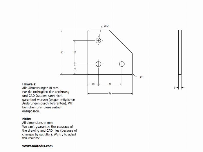 Plaque de connexion en L 76x76, découpée au laser