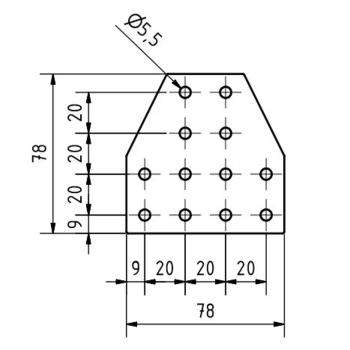 Plaque de connexion en T 78x78x3, Découpe au laser