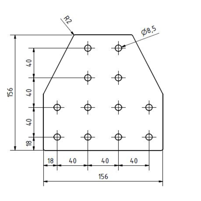 Plaque de connexion en T 156x156x5, découpée au laser