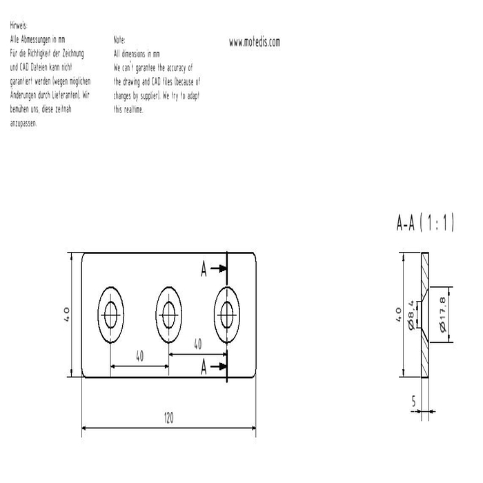 Plaque de connexion 40x120 acier noir I-Typ Rainure 8