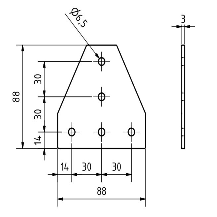 Plaque de connexion en T 88x88x3, découpée au laser, série 30