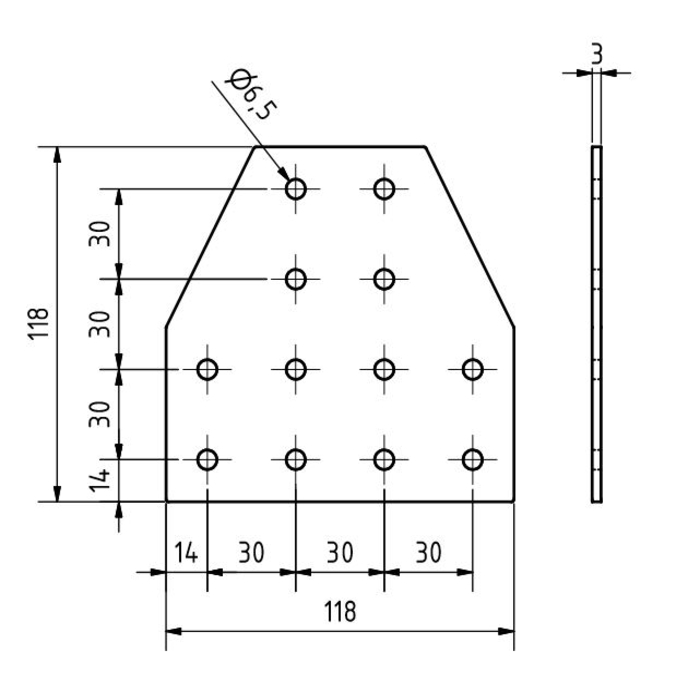 Plaque de connexion en T 118x118x3, découpée au laser