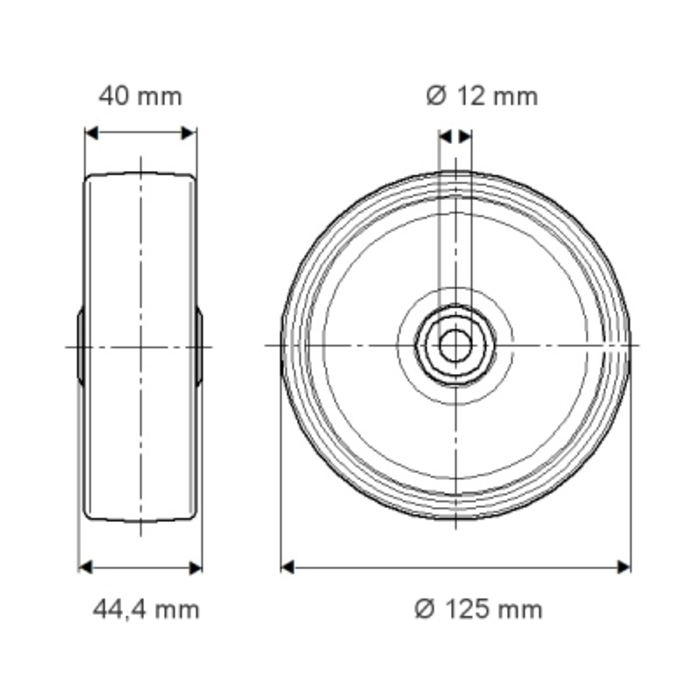 Roue de transport POM Ø125 trou 12mm