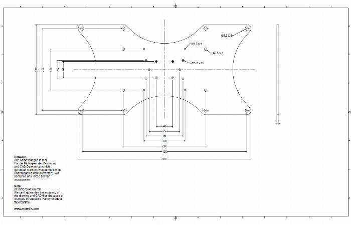 Plaque d‘extension adaptateur VESA pour TV LCD 400 / 200 / 100 mm t=5mm