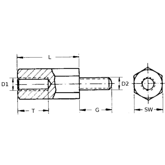 Entretoise DIN N0373 M6X50 SW10