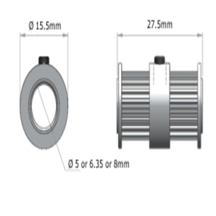 GT2 Poulie double 20 dents, alésage 6.35 mm pour courroie 6 mm