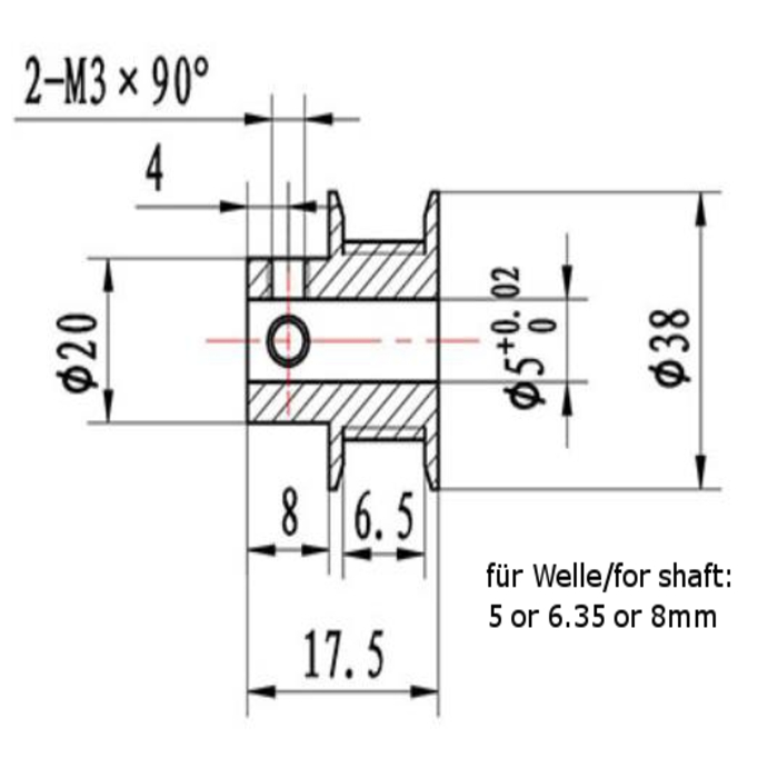 GT2 poulie 50 dents alésage 5 mm pour courroie de 6 mm