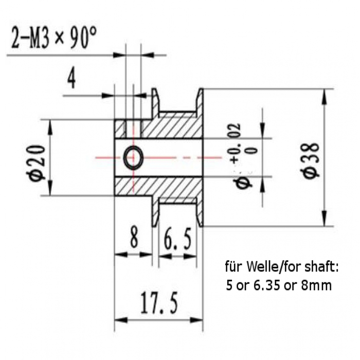 GT2 pulley 50 teeth 6,35 bore for 6mm belt