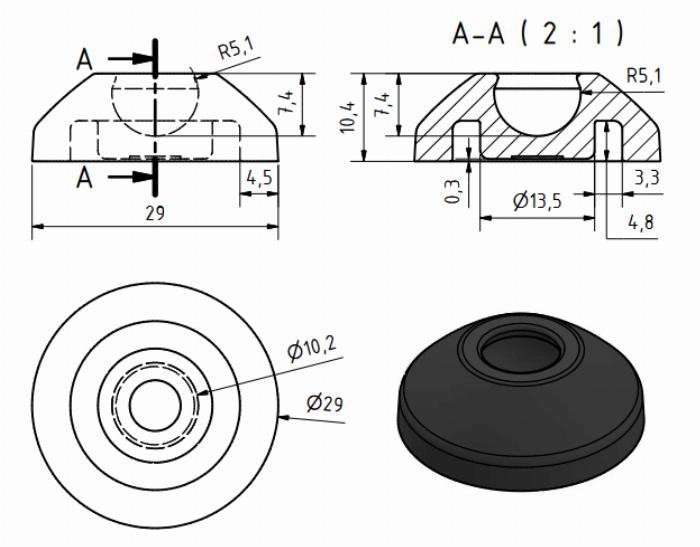 Base 30 pour pieds réglables, PA, Series 10