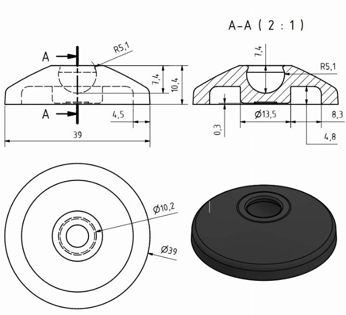 Base 40 pour pieds réglables, PA, Series 10