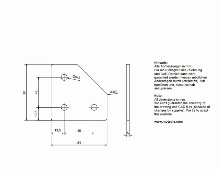 Plaque de connexion en L  84x84x5 - Découpée au laser