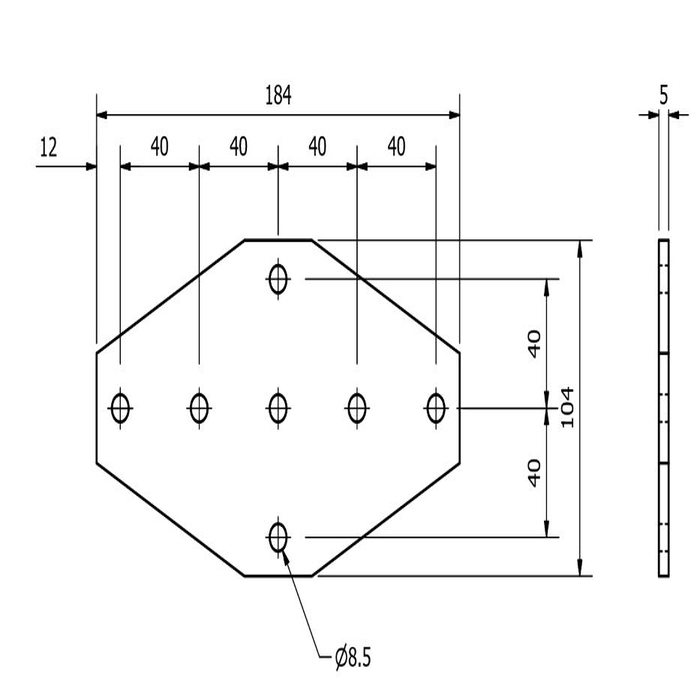 Plaque de connexion en X 184x104x5, découpée au laser