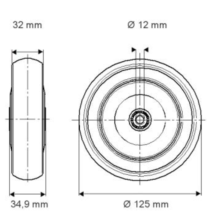 Roue de transport PP Ø125 trou 12mm