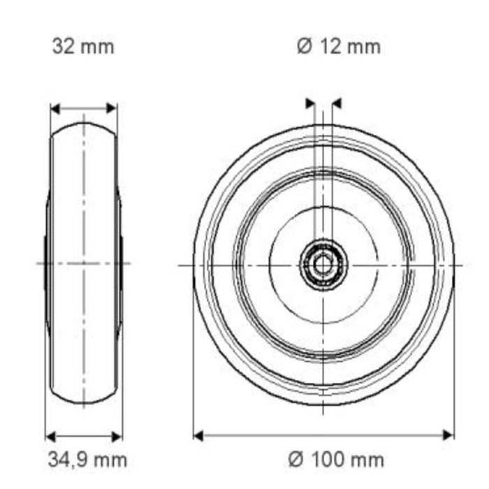 Roue de transport PP Ø100 trou 12mm