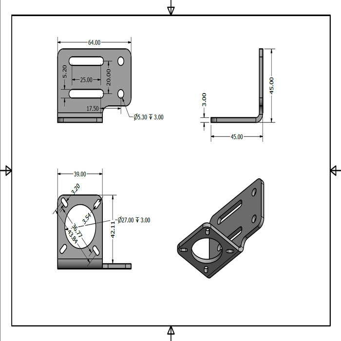 Support moteur Angle L Nema Alu gravé au laser 17 t = 3mm