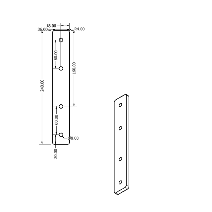 Plaque de connexion Laser Alu 36x240x8 0°