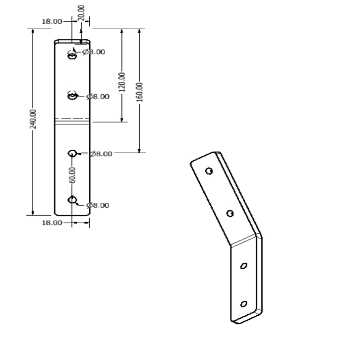 Plaque de connexion Laser Alu 36x240x8 30°