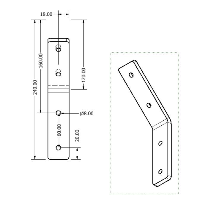 Plaque de connexion Laser Alu 36x240x8 45°