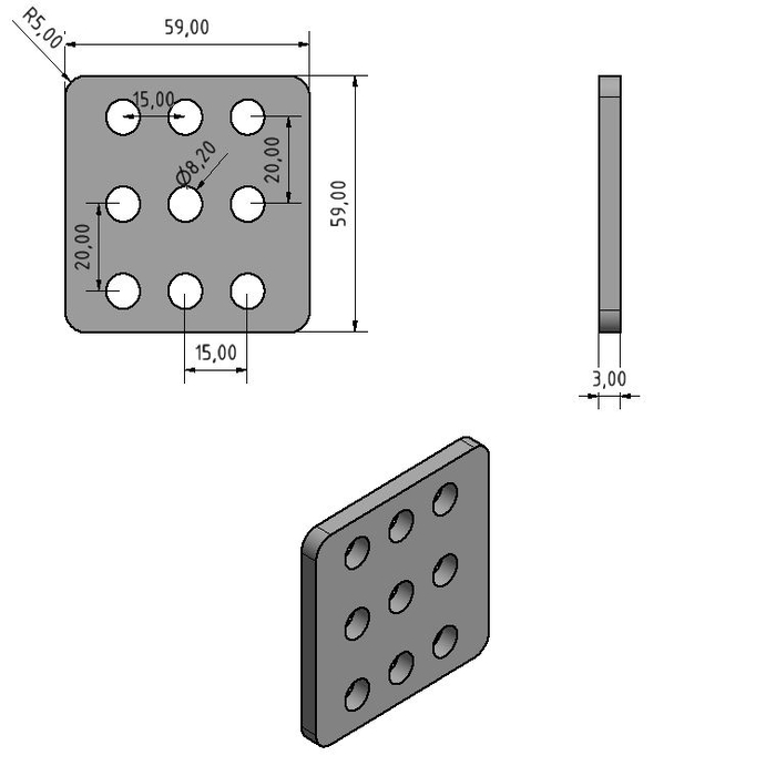 Plaque d'adaptation universelle aluminium laser Nema 23 t=3mm