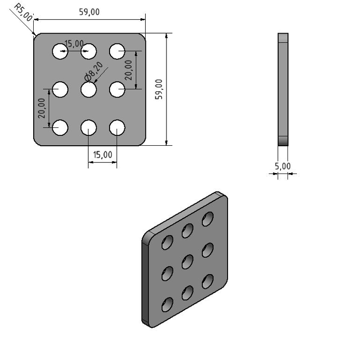 Plaque d'adaptation universelle aluminium laser Nema 23 t=5mm