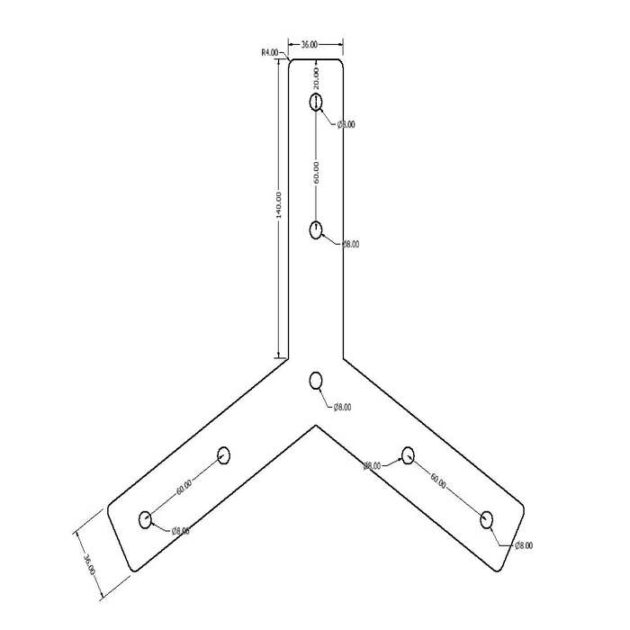 Plaque de connexion triangle aluminium laser 36x140x8