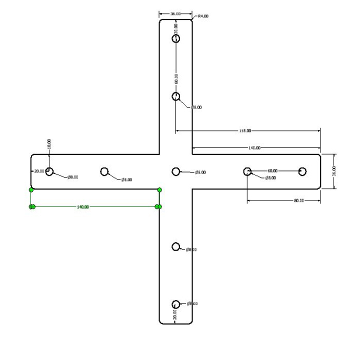 Plaque de connexion en croix, en aluminium découpée au laser 36x140x8