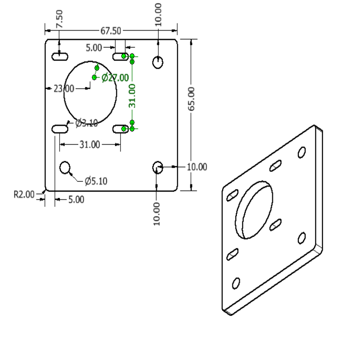 Support moteur Nema 17 rainure 5 Laser alu t=6mm