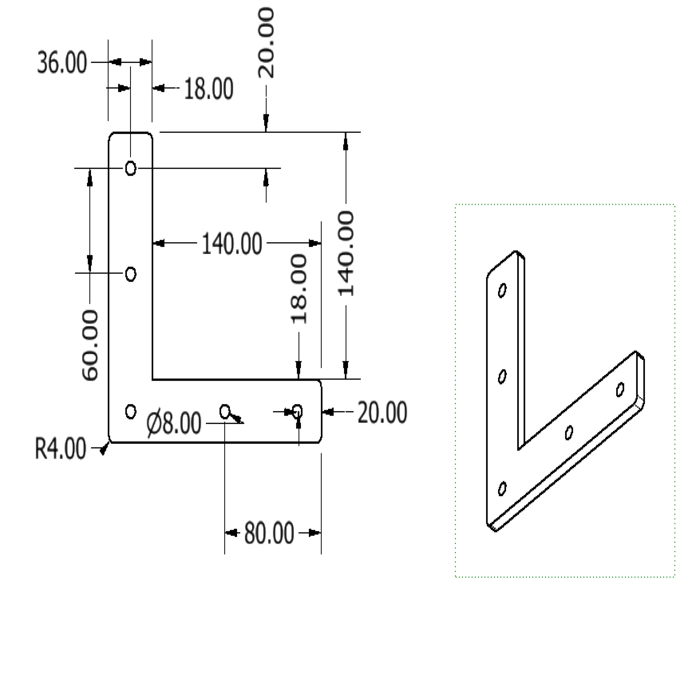 Plaque de connexion -L- Alu au laser 36x140x8