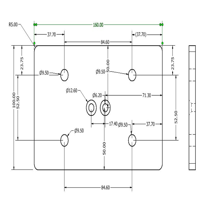 Plaque de connexion Laser Alu 160x100 8mm