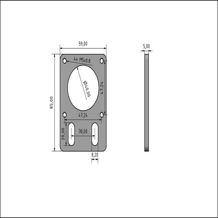 Plaque support moteur NEMA 23 - 0DEG M8-30, court t=5mm