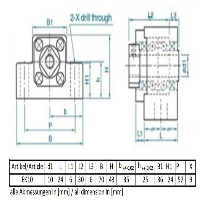 Palier fixe ( roulement sans jeu axial) EK10