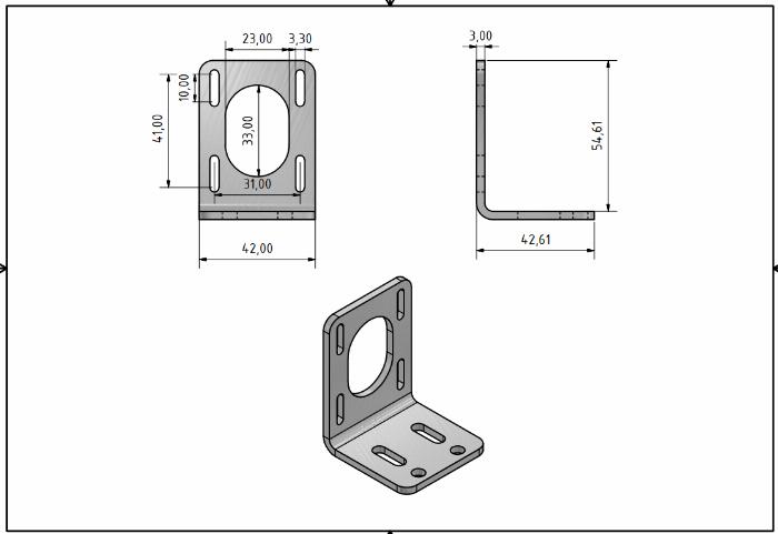 Support moteur trou oblong aluminium découpé au laser Nema 17 t=3mm