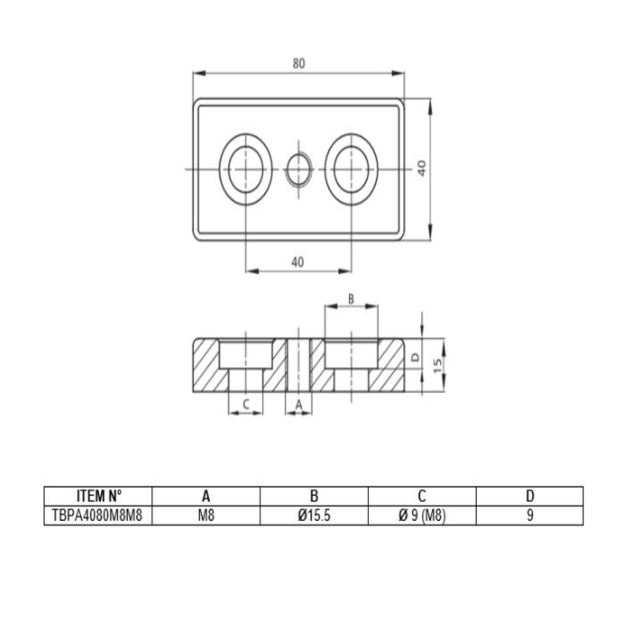 Transport et plaque de base 40x80 [M8]