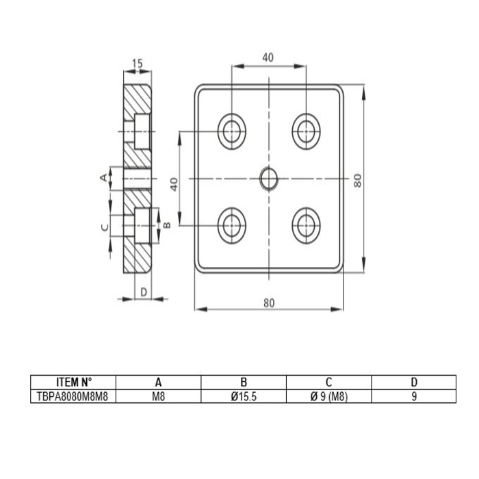 Transport et plaque de base 80x80 [M8]