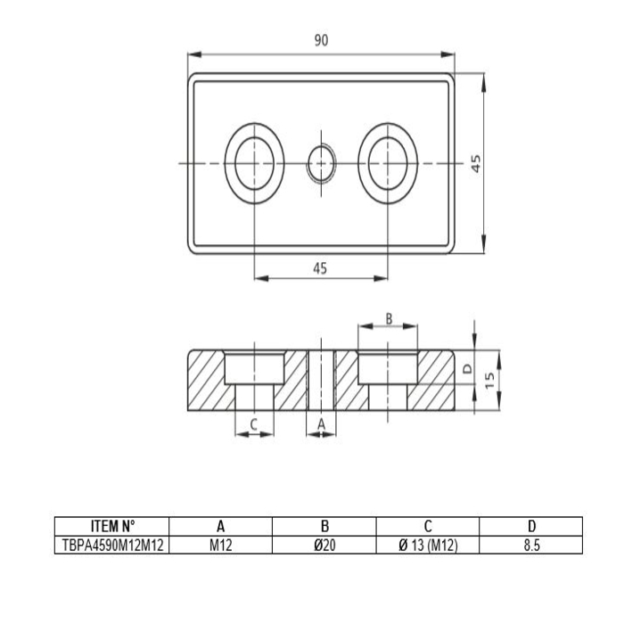 Transport et plaque de base 45x90 [M12]